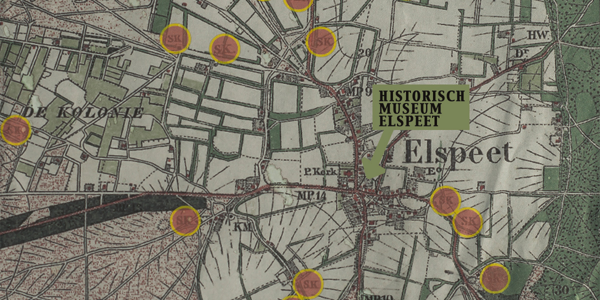 Oude landkaart van Elspeet met huidige lokatie van Historisch Museum Elspeet